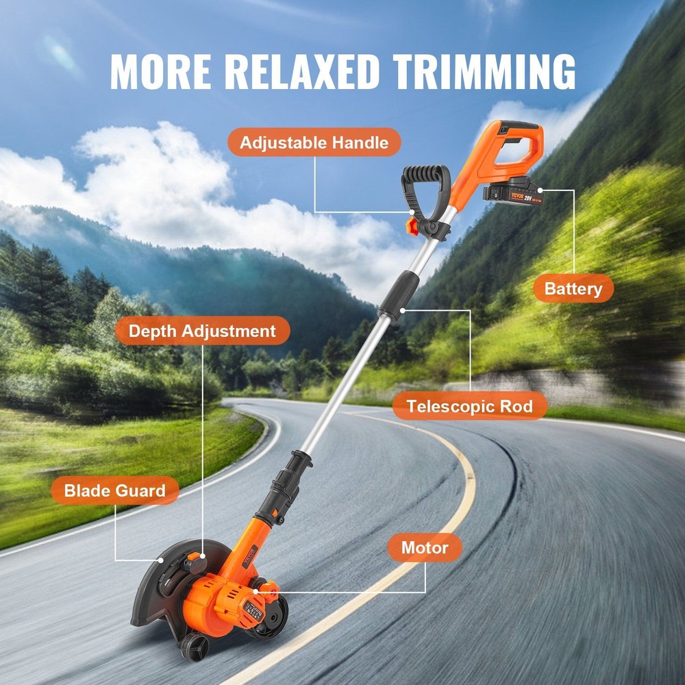 Lightweight 20V 9in Cordless Lawn Edger 3-Depth Blade Control