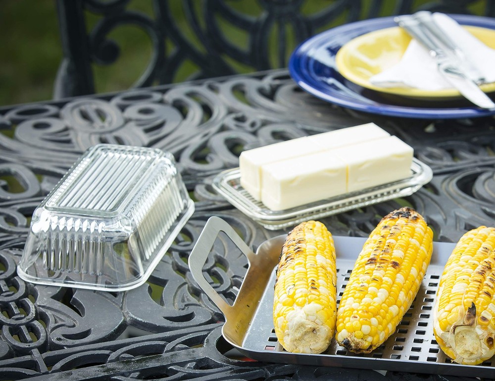 Ribbed Glass Butter Dish