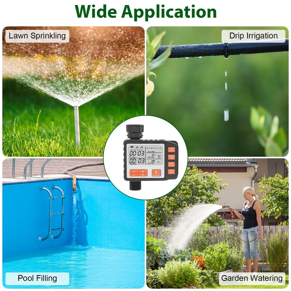 Sprinkler Timer with 3 Watering Programs, Manual Mode, Waterproof, Garden