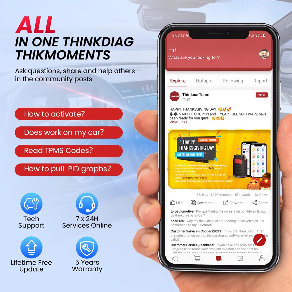 2024 THINKCAR Thinkdiag Mini OBD2 Scanner Code Reader All System Diagnostic Tool