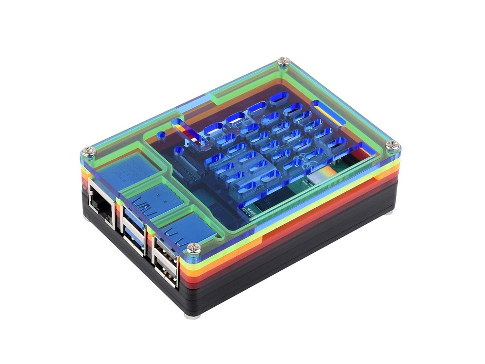 Waveshare Rainbow Acrylic Case For Raspberry Pi 5 Support Official Active Cooler