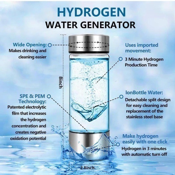 Portable Hydrogen Water Generator Bottle, 420ml, High-Concentration, Rapid Elect