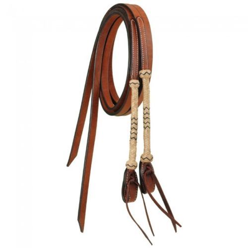 Western Tan Leather Rawhide Braided Split Reins 96" Long with Waterloop