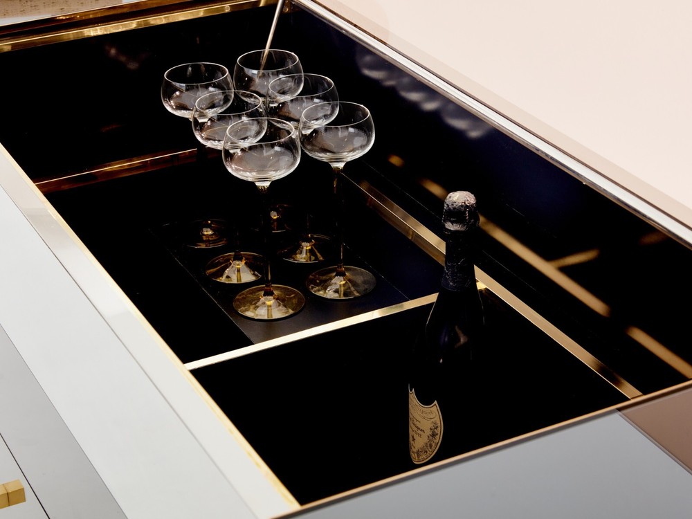 Michel Pigneres brass mirrored leopard bar sideboard 1969