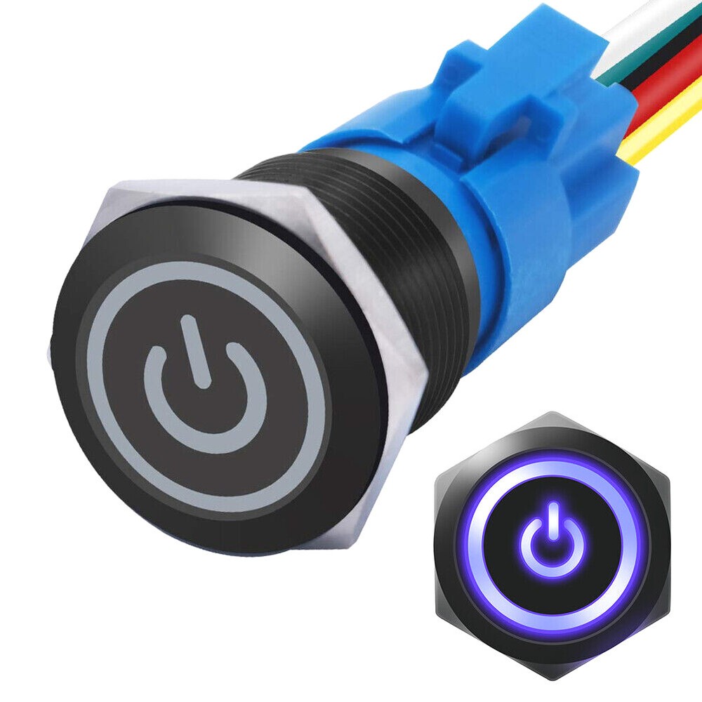 Stainless Steel Black LED Push Button Switch with Wiring Harness