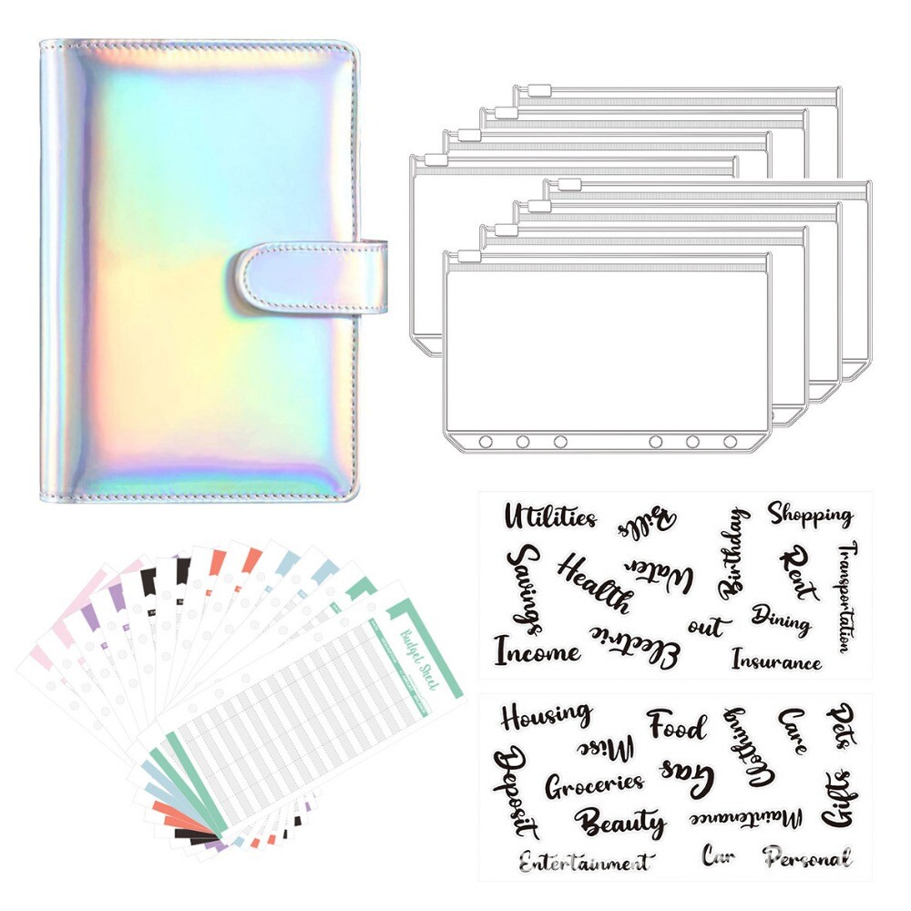 PU Leather Notebook A6 Ring Binder Budget Planner Organizer Cover Pockets Labels