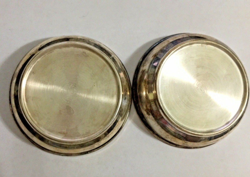 2- W. & S. Blackington Silver Plate Glass Lined Coasters Silver Plate Bead EdgeP