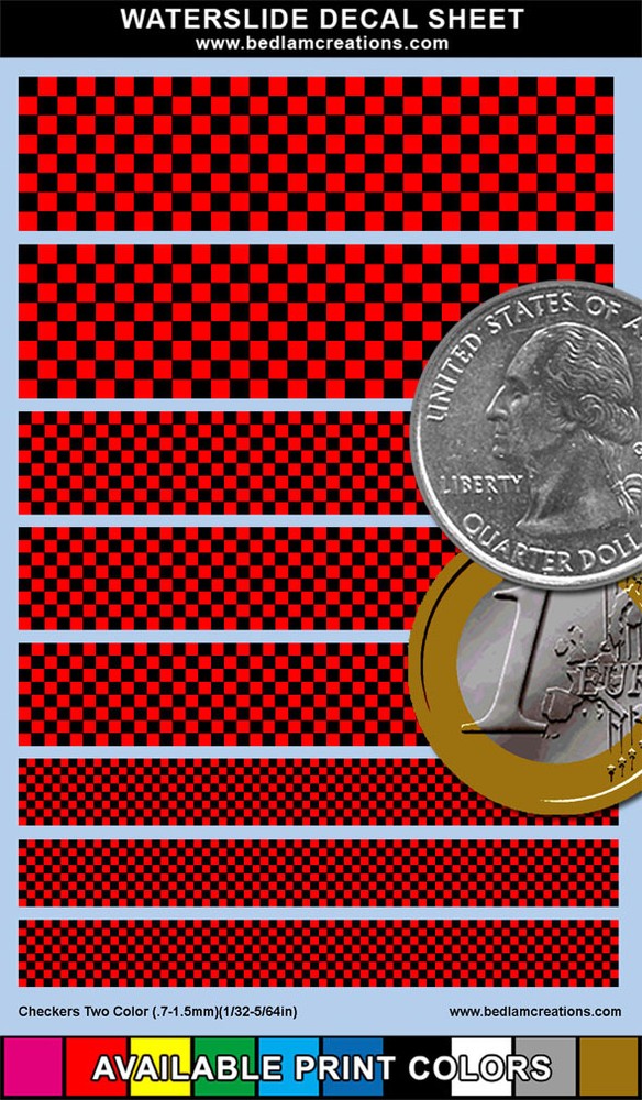 Waterslide Decals Miniature Checkers 2"x3" Sheet