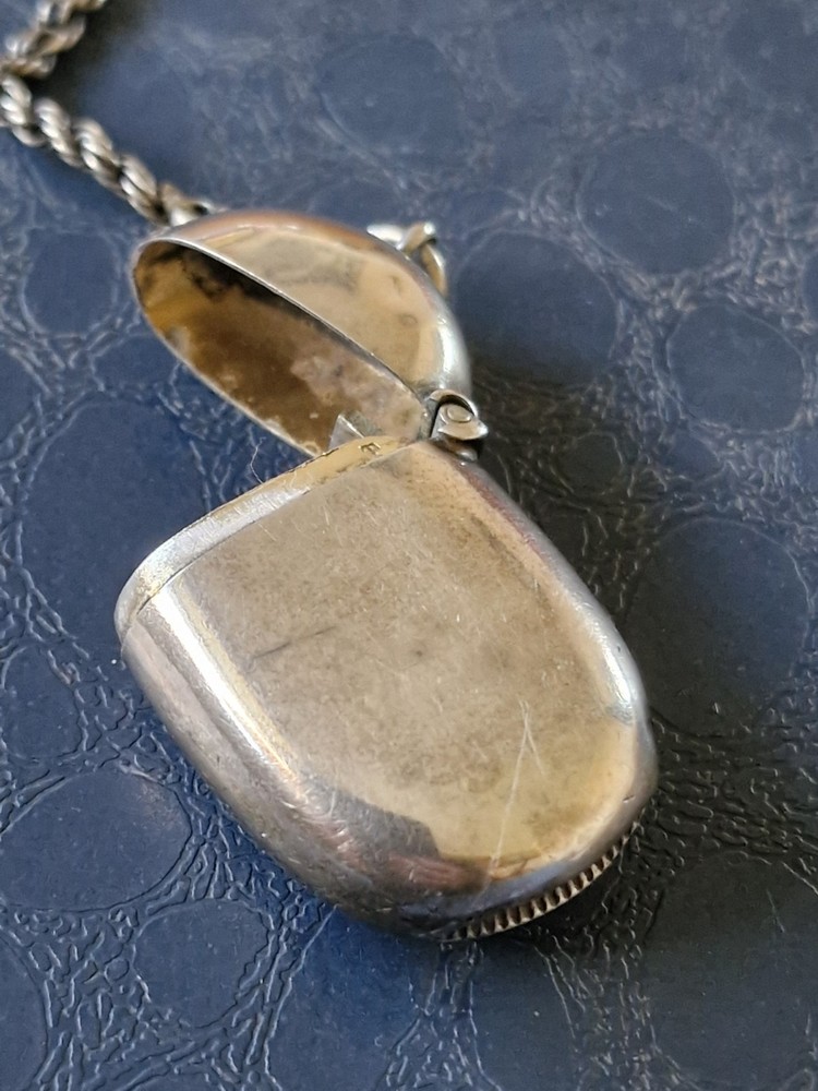 Victorian 1896 Solid Silver Vesta Case,Chester Hallmarked,William Neale + Chain.