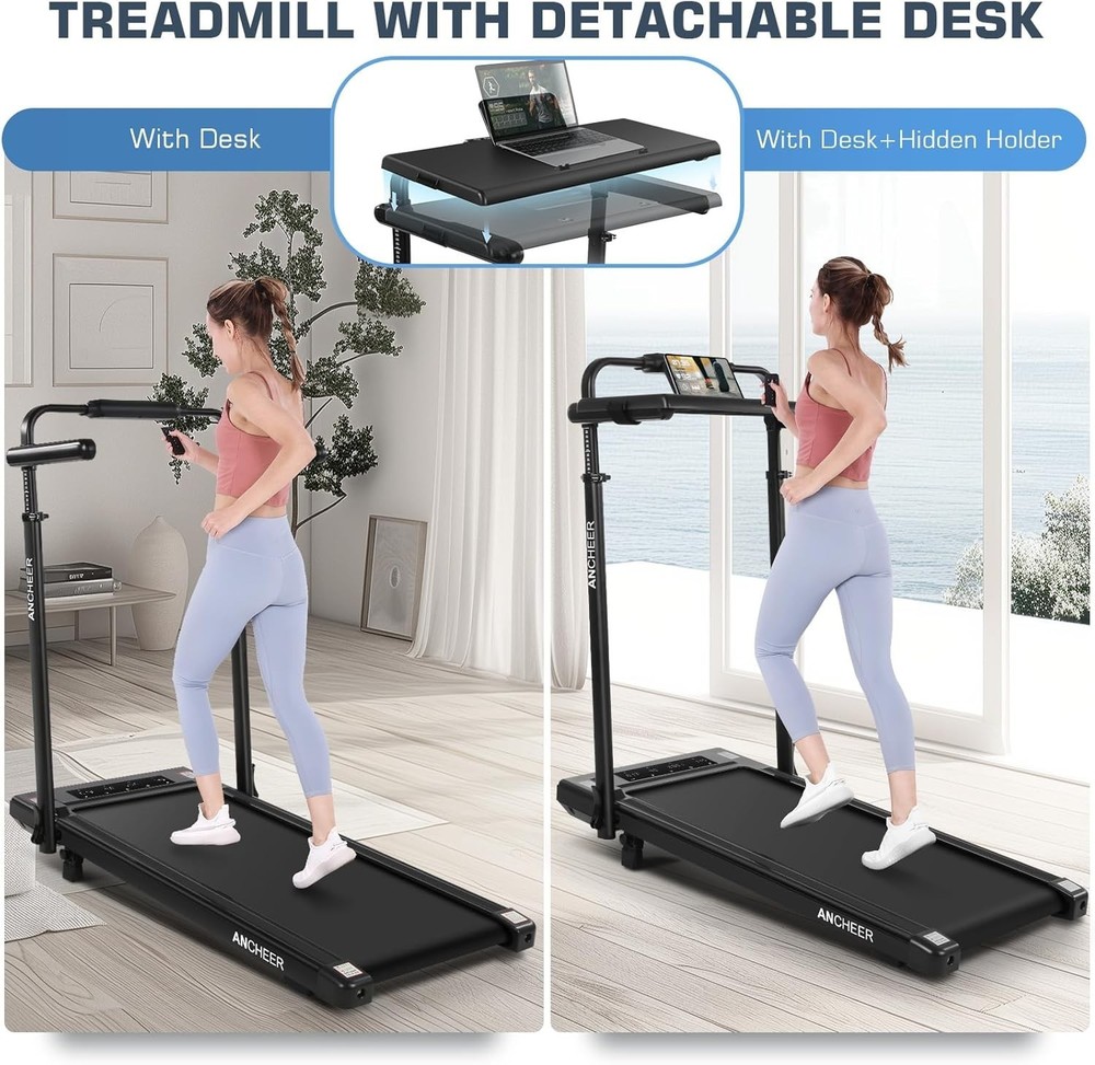Removable Desk Workstation Foldable Treadmill for Home with Handle for Office