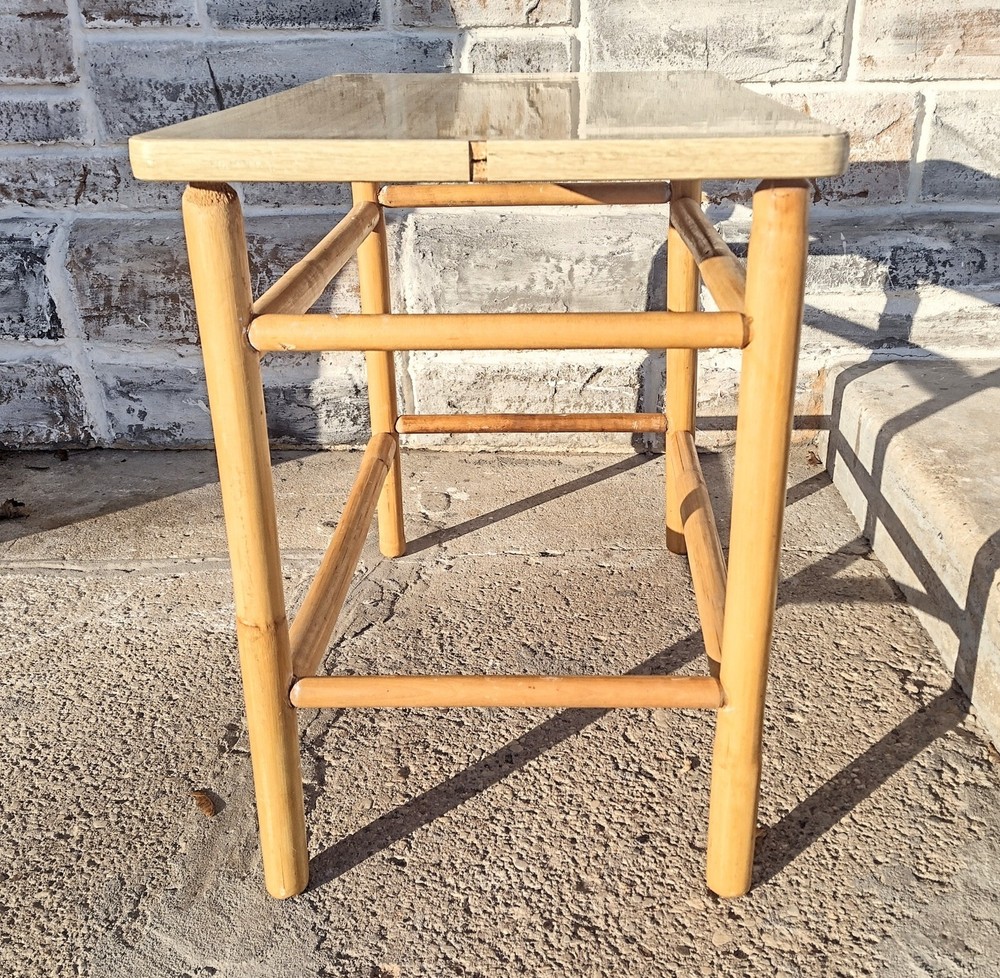 Vintage Mid Century MCM Beachy Bamboo BOHO Formica Side Accent Table