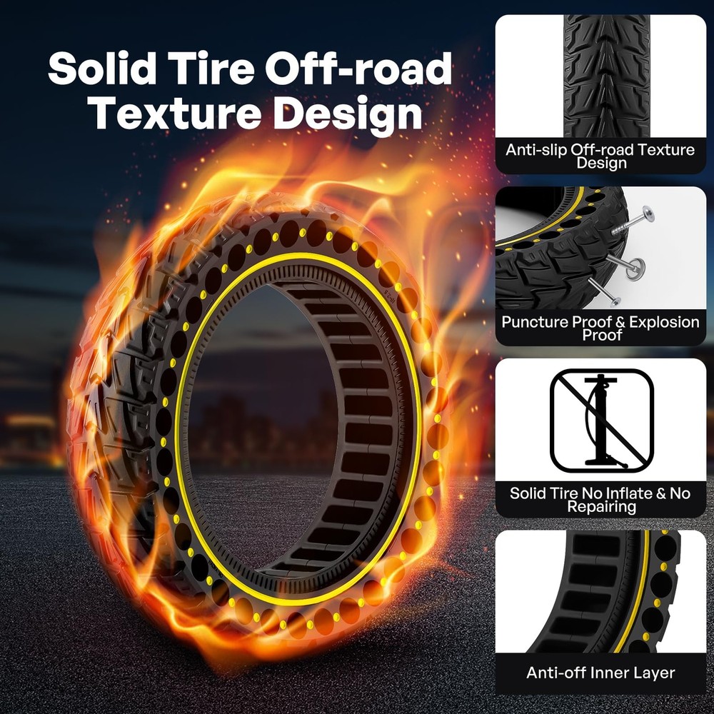 HAONAIMO 10" x 2.5" Solid E-Scooter Tire, Puncture-Proof, Honeycomb Design