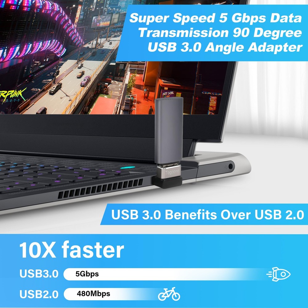 USB 3.0 Adapter 90 Degree 2 Pack Up and Down Angle