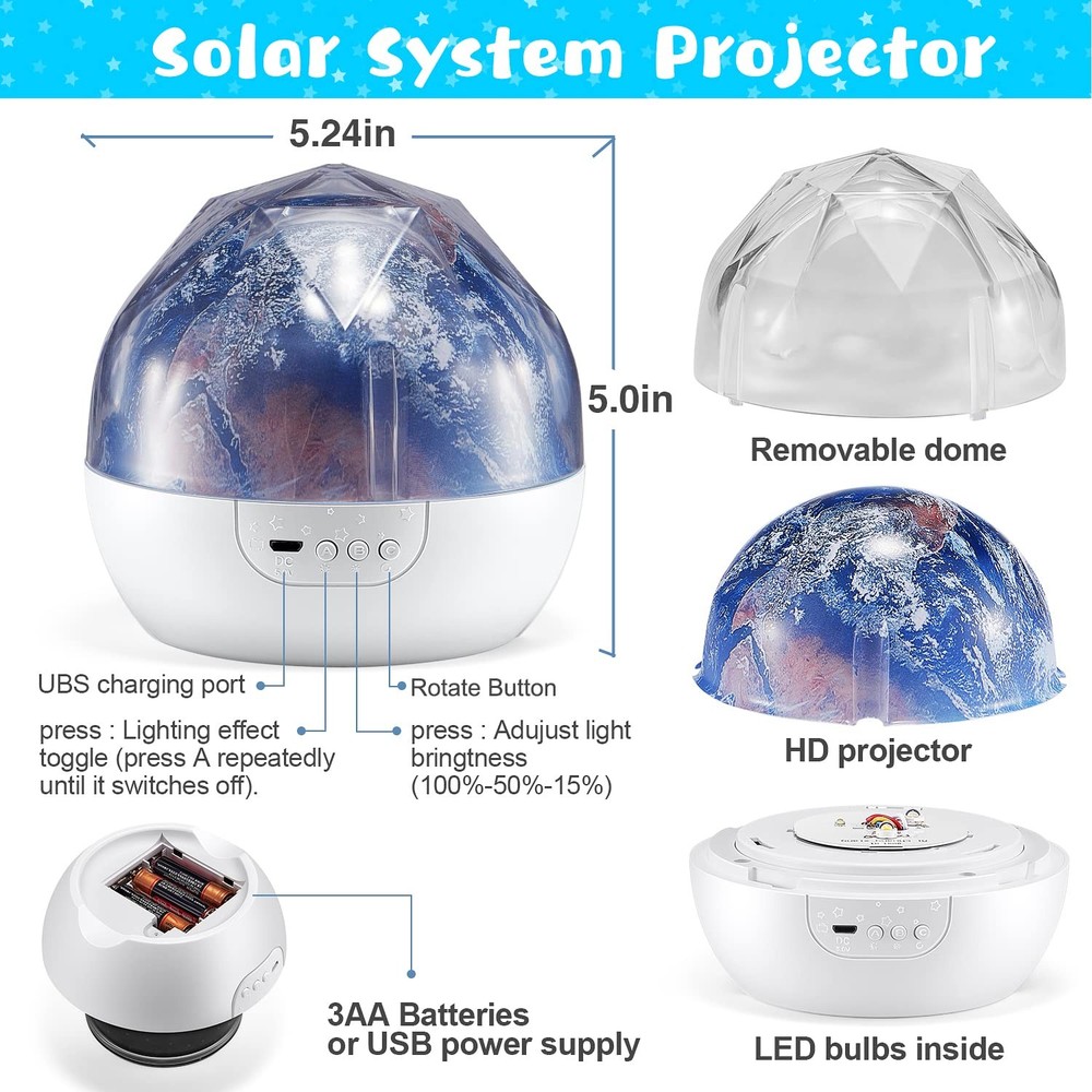 Solar System for Kids Projector Night Light, 1 Count (Pack of 1), White