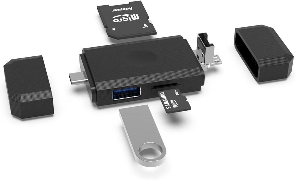 Portable 3-in-1 Micro USB to USB Type-C Memory Card Reader for All Formats