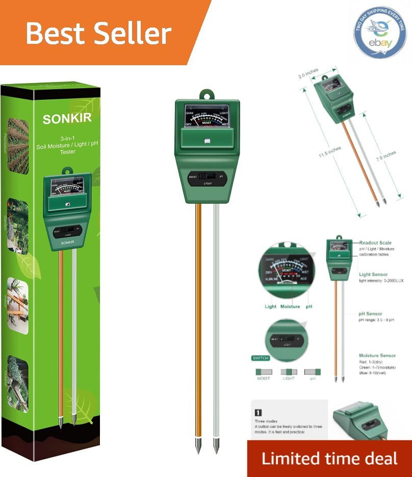 User-Friendly Soil pH Meter with Moisture & Light Testing – No Batteries Needed