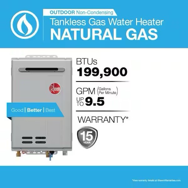 Rheem 9.5 GPM Smart Outdoor Tankless Water Heater Natural Gas (Read Discribtion)