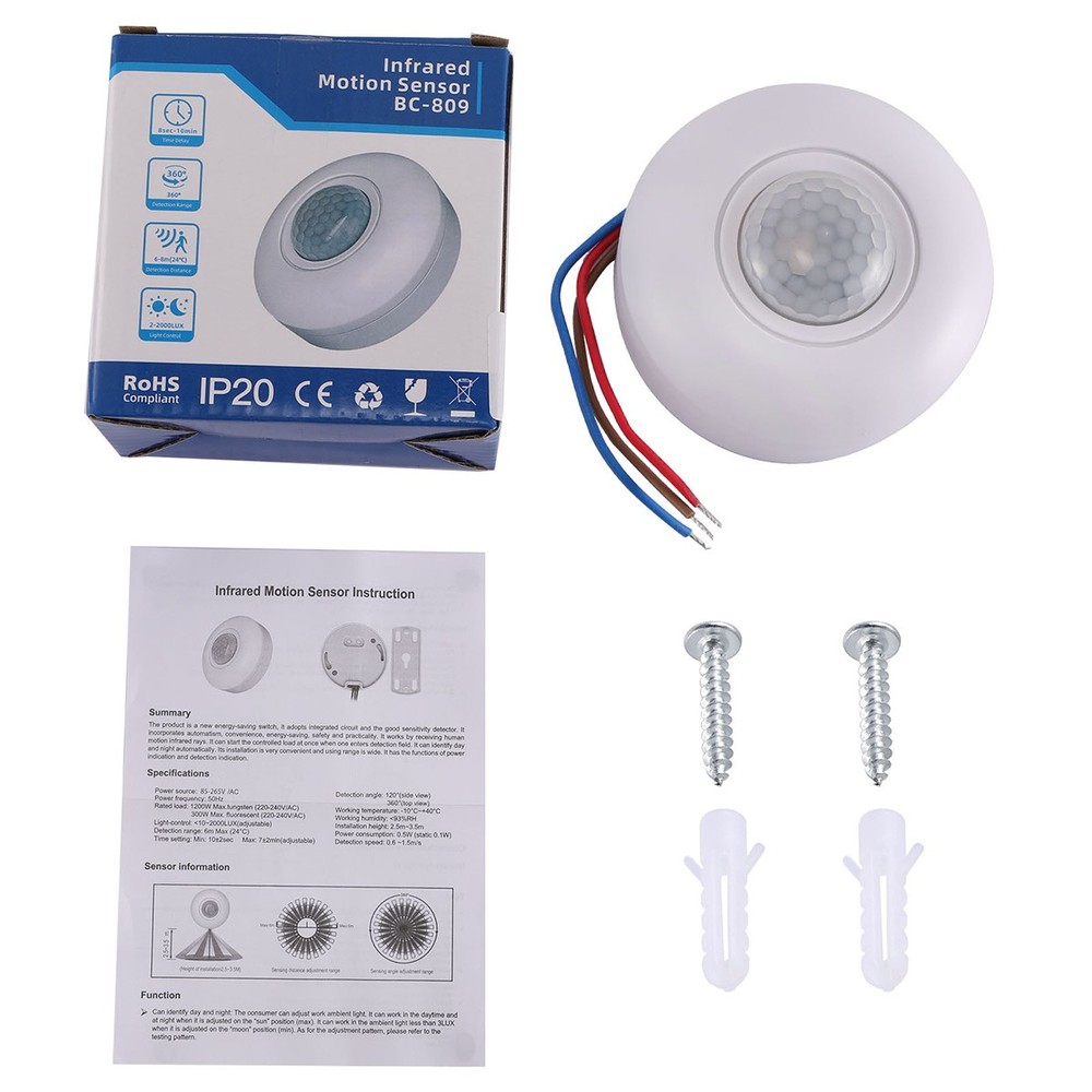 Surface Mount PIR Ceiling Occupancy Motion Sensor Detector Light Switch 360°