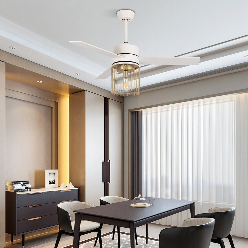 Modern 48 In. LED Indoor White Ceiling Fan W/ Light Kit and Remote Controller