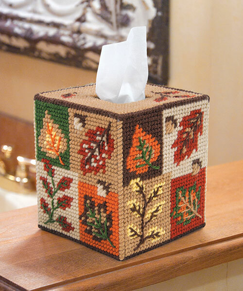 Mary Maxim Fall Foliage Tissue Box Cover Plastic Canvas Kit