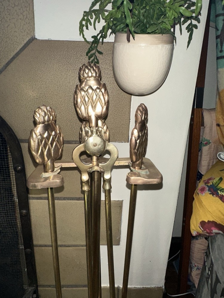 Vintage MCM Brass Pineapple Fireplace Tool Set - Gorgeous!