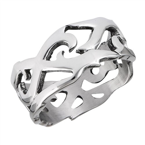 Silver - Stainless Steel Filigree Band Ring