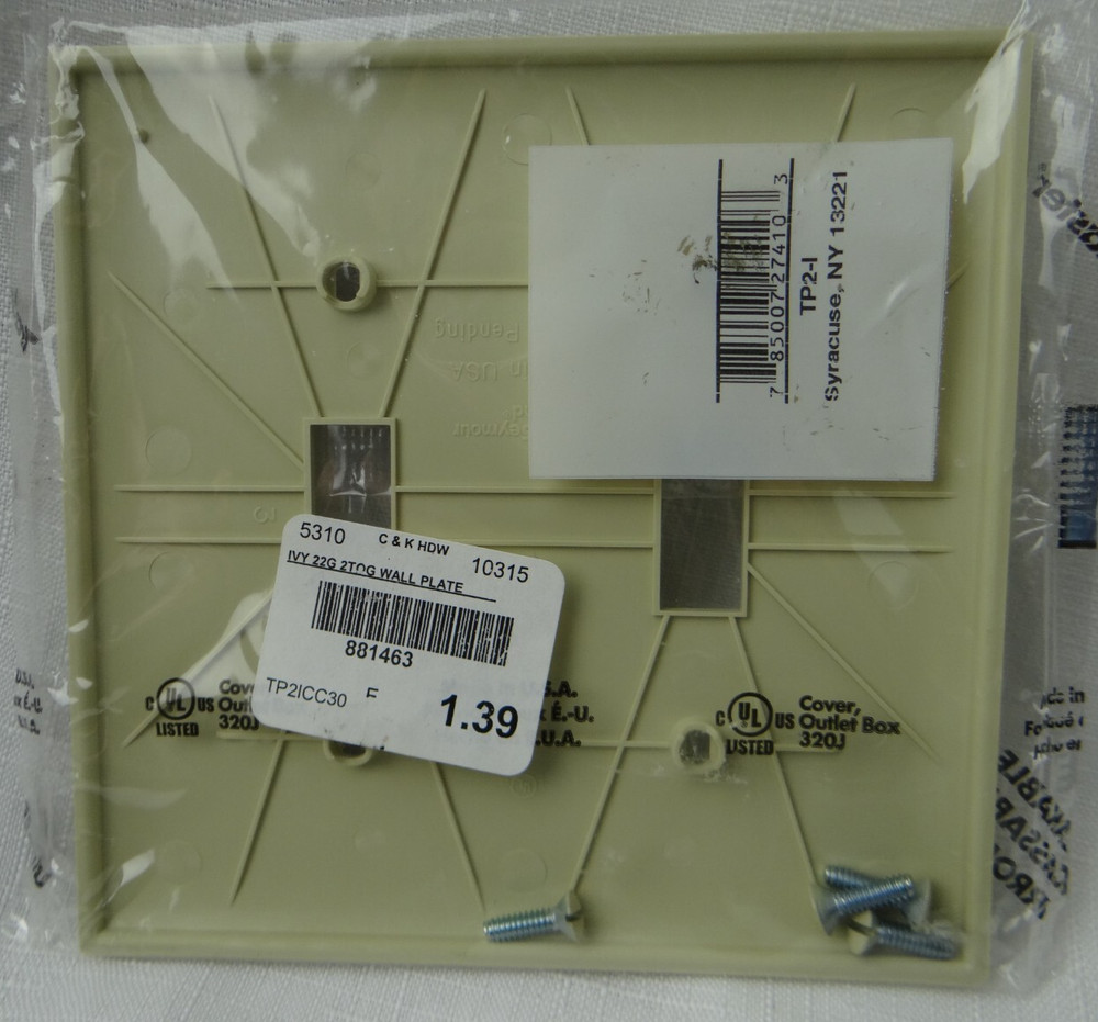 Switchplate 2 Gang Toggle Switch Wallplate P&S TP2-I Ivory Nylon Unbreakable
