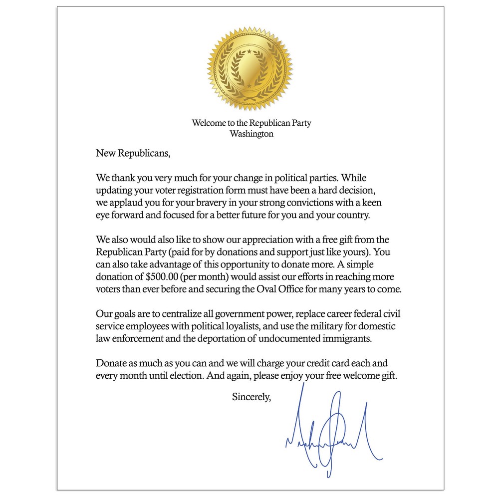 Prank Mail Republican Party Welcome Gift Packet Sent Anonymously!