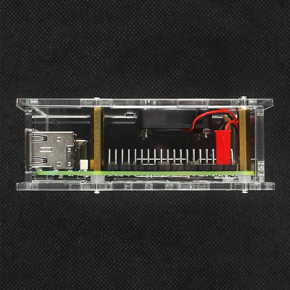 Easy Install Acrylic Clear Protective Case Box W/ Cooling Fan for Raspberry Pi 5