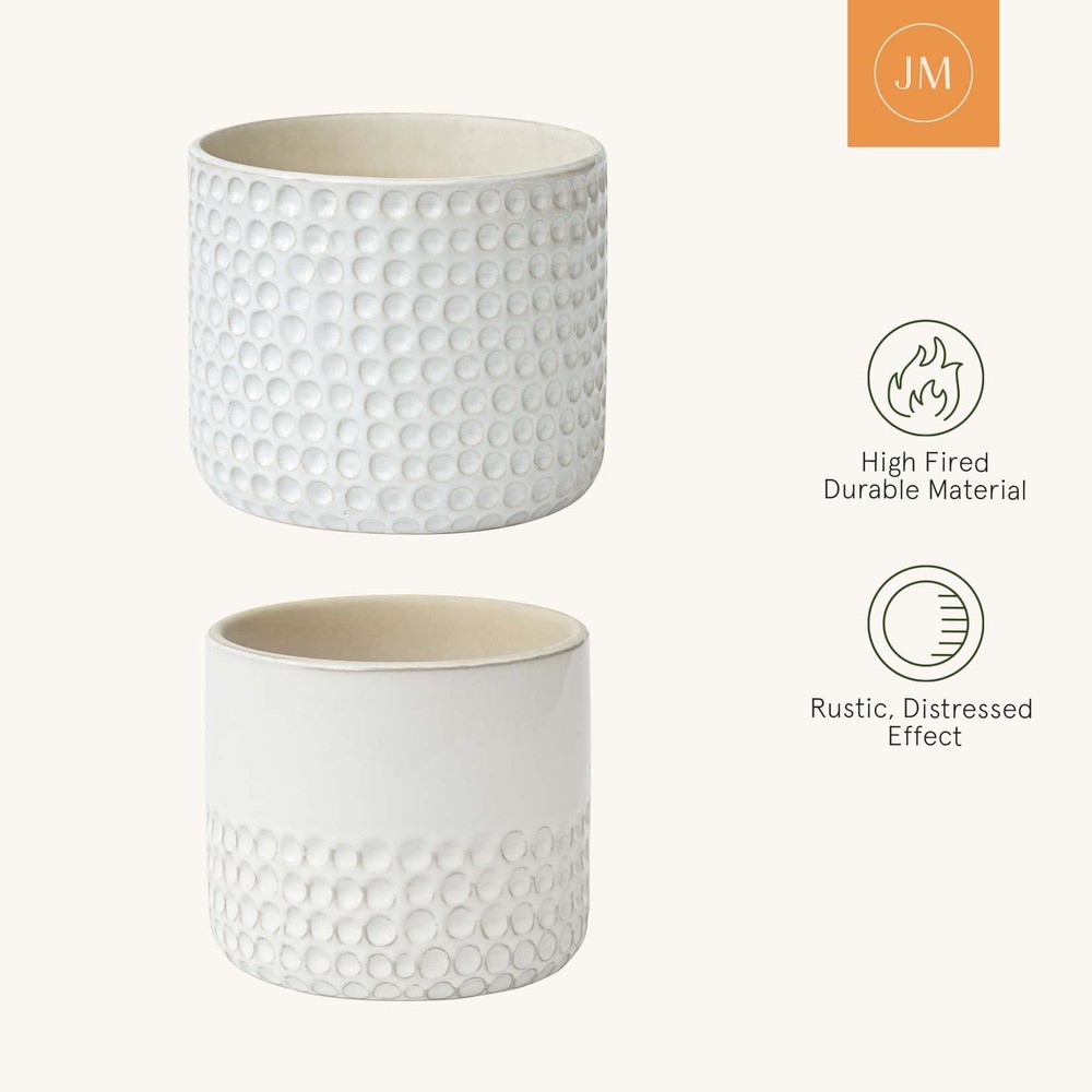 Ceramic Planter Flower Plant Pots- 6.7+5.5 Inch Concave Dot Patterned Cylinde...