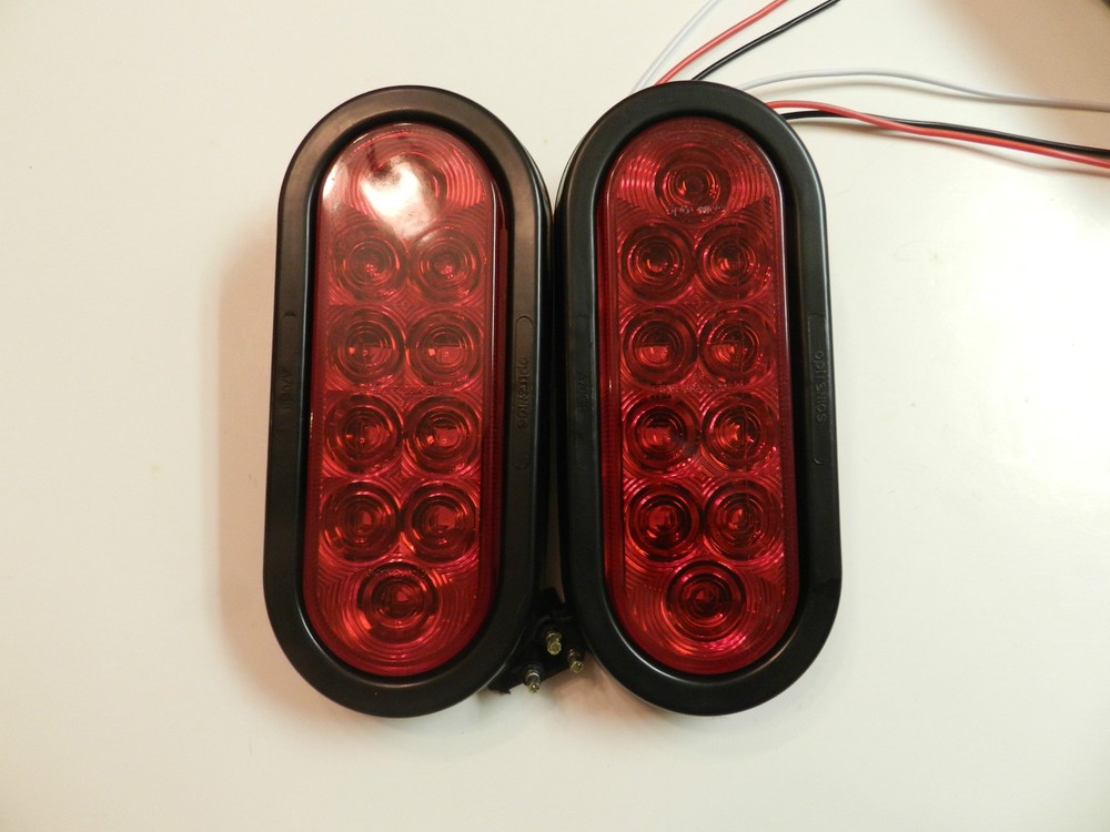 (2) RED 6" Oval LED 10 Diode Tail Light w/grommet & plug Truck Trailer Optronics