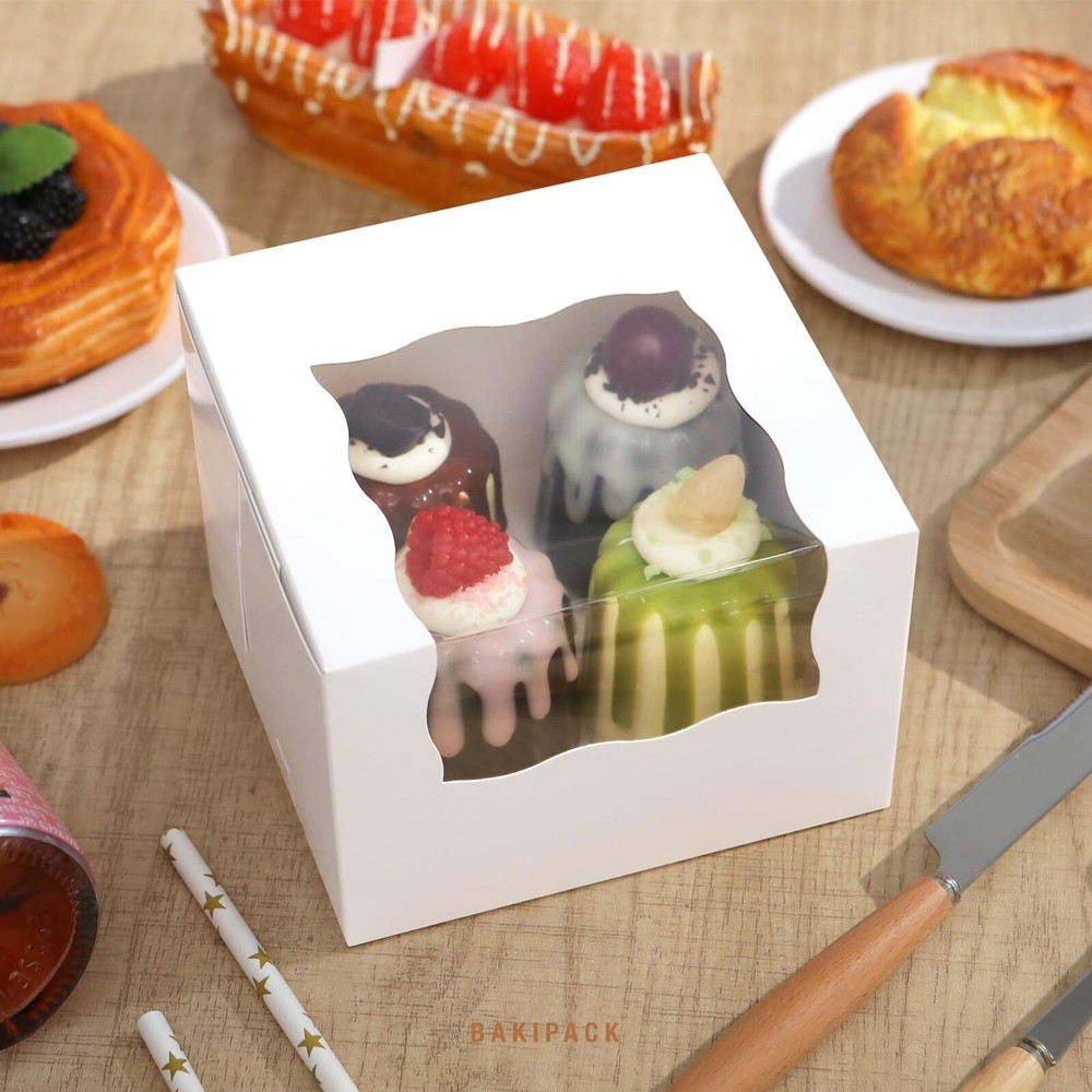 25 Roll Cake Boxes White Bakery Boxes with Window 5x5x3.5 inches Cookies Boxe...