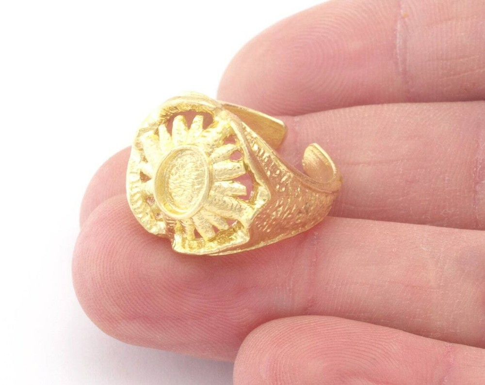 Sun Ring Adjustable Bezel Raw Brass,silver,Shiny Silver-gold 7-9US size 4776