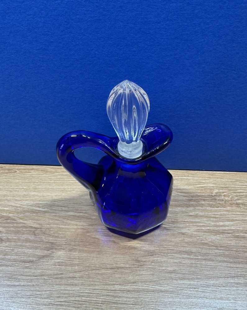 Cobalt Blue Hand Blown Pitcher/Decanter With Clear Stopper READ