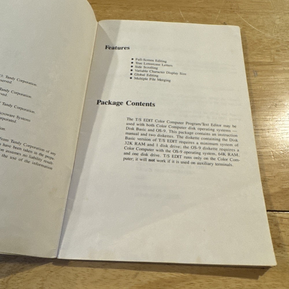 1984 Tandy Color Computer T/S Edit For Use With Disk Basic Or Os-9 System