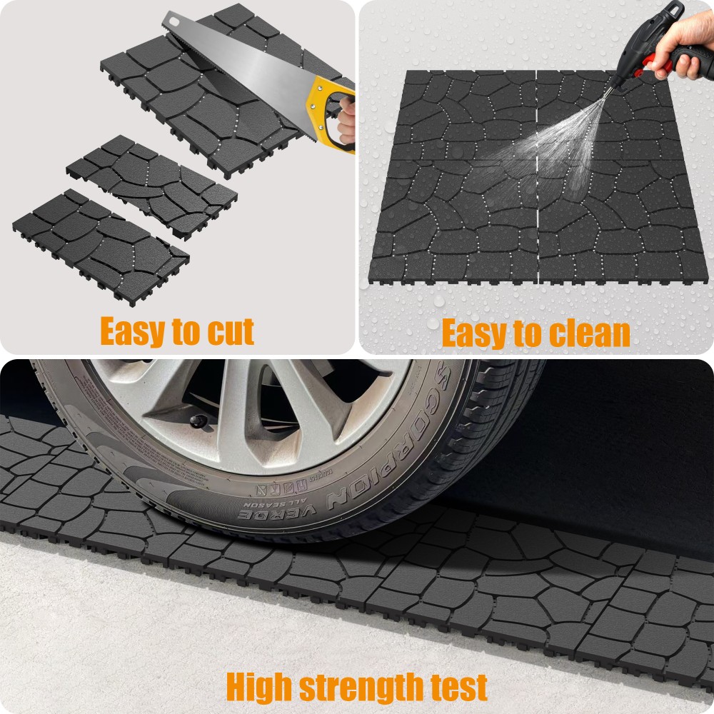 Stone Texture Interlocking Patio Deck Tiles 44pcs Dark Gray DIY Tool Free