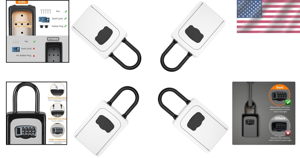 Lock Box for House Key, 4-Digit Code, Large Capacity, White