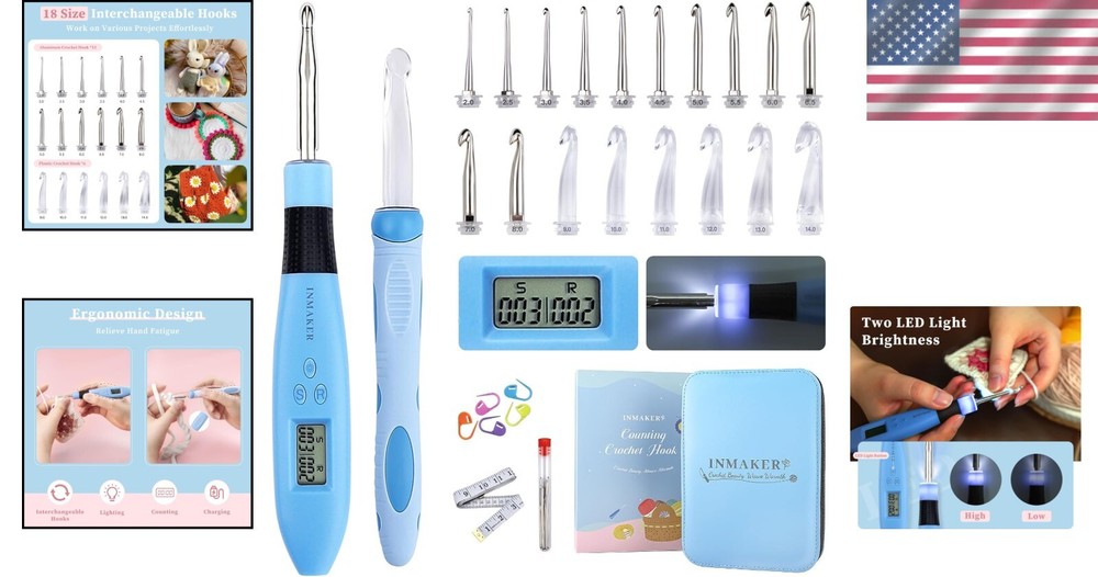 Travel-Friendly Crochet Hooks with LED Lights and Easy Counting Functionality