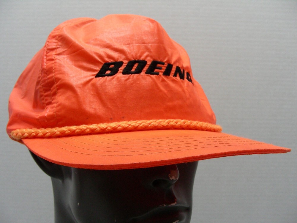 BOEING - Bright Orange - Nylon - One Size Adjustable SNAPBACK Baseball Cap Hat!