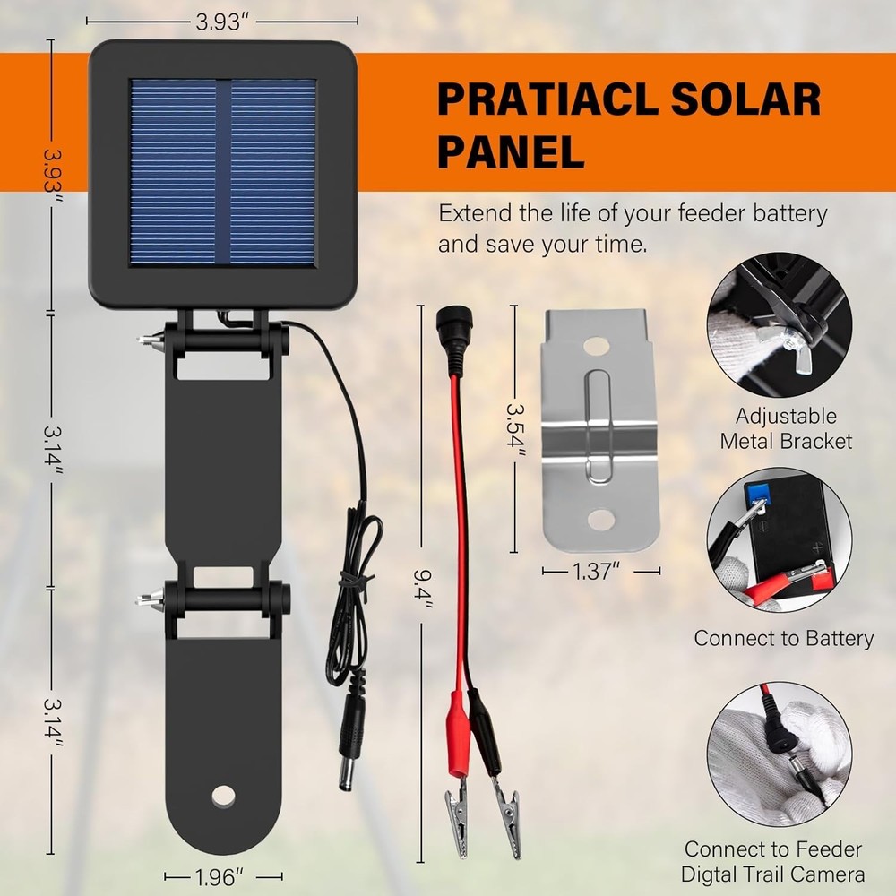 6V Solar Panel for Deer Feeder with Adjustable Mounting Bracket & Alligator C...