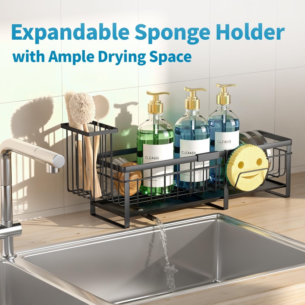 Extra Large Extendable Sponge Holder for Kitchen Sink, Rustproof Sink Caddy O...