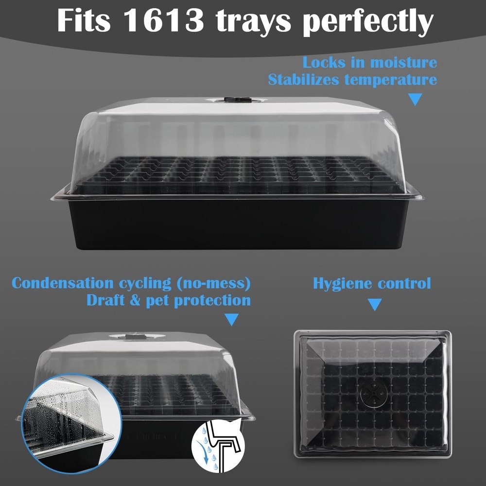 5-Pack No Drip Seed Starter Trays W/ 4" Humidity Dome 240 Cells Deep Root Plug