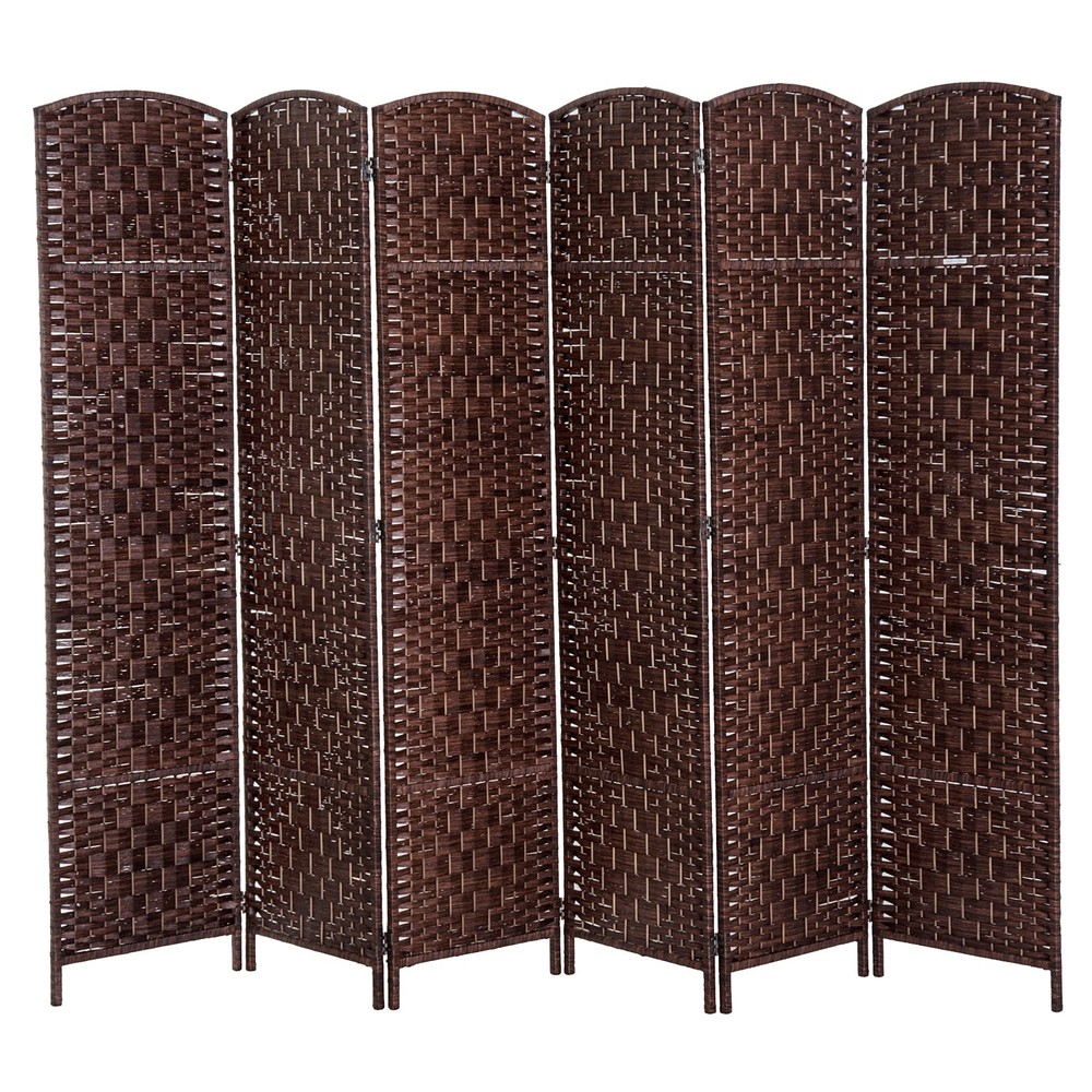 6' Wicker Weave 6 Panel Room Divider Privacy Screen Chestnut Brown