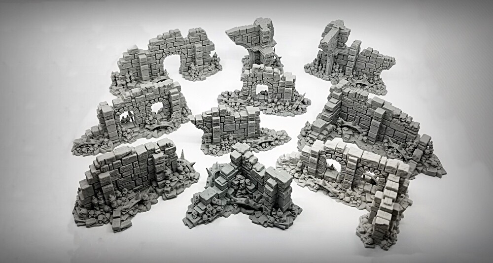 Ancient Ruins GRIMDARK - Basic Wall "B" - Tabletop Wargaming RPG terrain