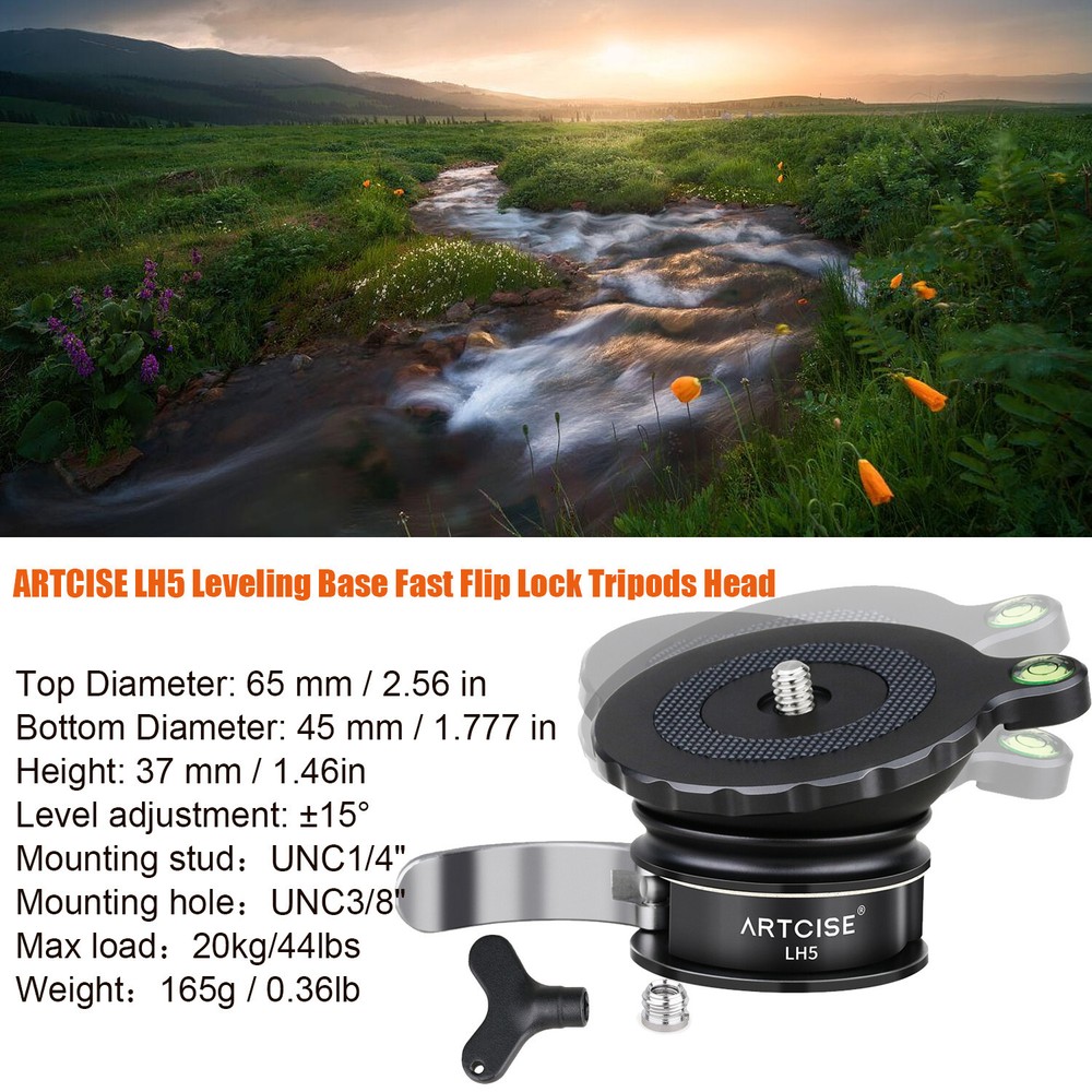 CNC Tripod Leveling Base Camera Leveler, Bubble Level Aluminum Adjust (⌀65Mm)
