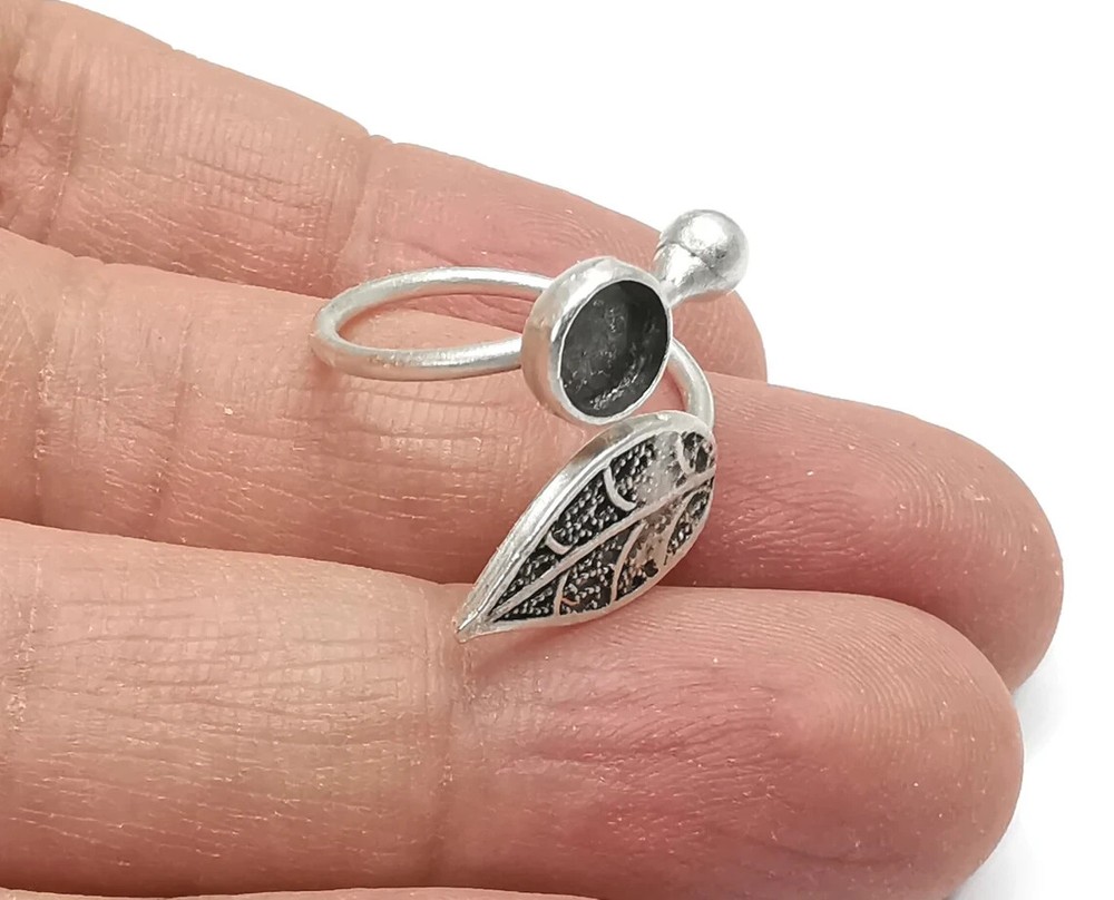 Leaf Ring Setting Blank Cabochon Mounting Adjustable Base Bezel Brass G27067