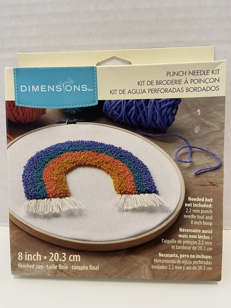 Dimensions Rainbow punch needle kit Includes 8” Hoop To FrameBoho Printed Fabric