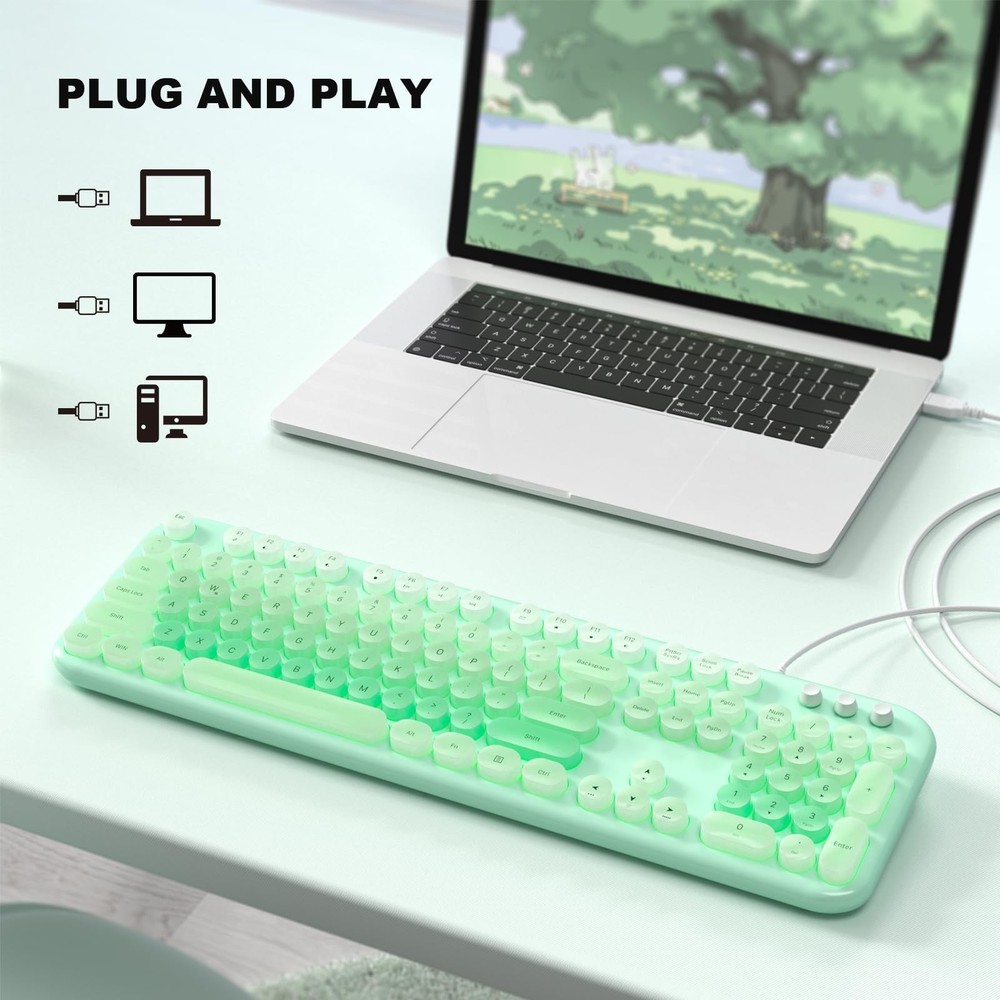 MOFII Backlit Keyboard Wired, Retro Typewriter Keyboard with Illuminated LED,...