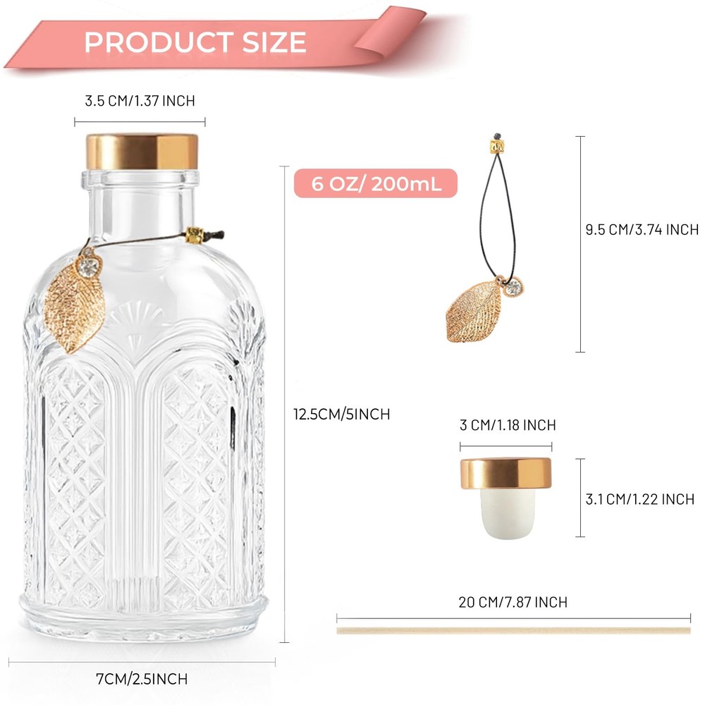 Glass Reed Diffusers Bottles for Home, Diffuser Bottles with 20PCS Reed Diffu...