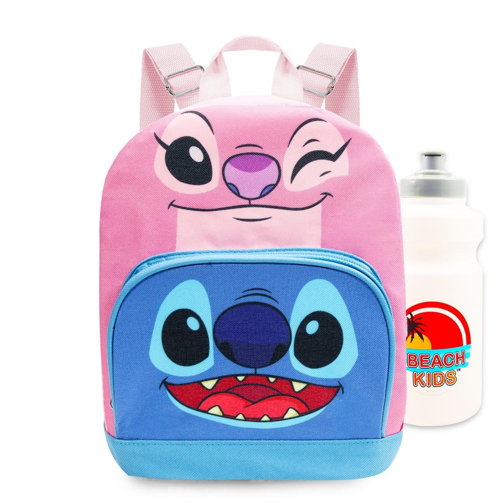 Stitch and Angel Mini Backpack - 10" Iconic Woven Small Backpack with Front P...